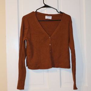 Burnt orange button up rib knit top